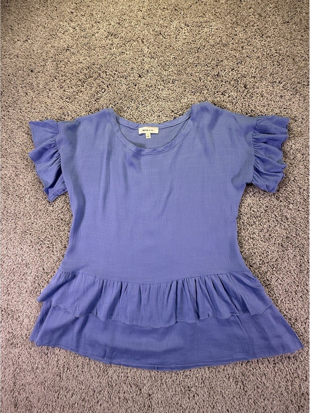 Hailey & Co. Women’s Boho Blouse Size Small Blue Short Sleeve Summer